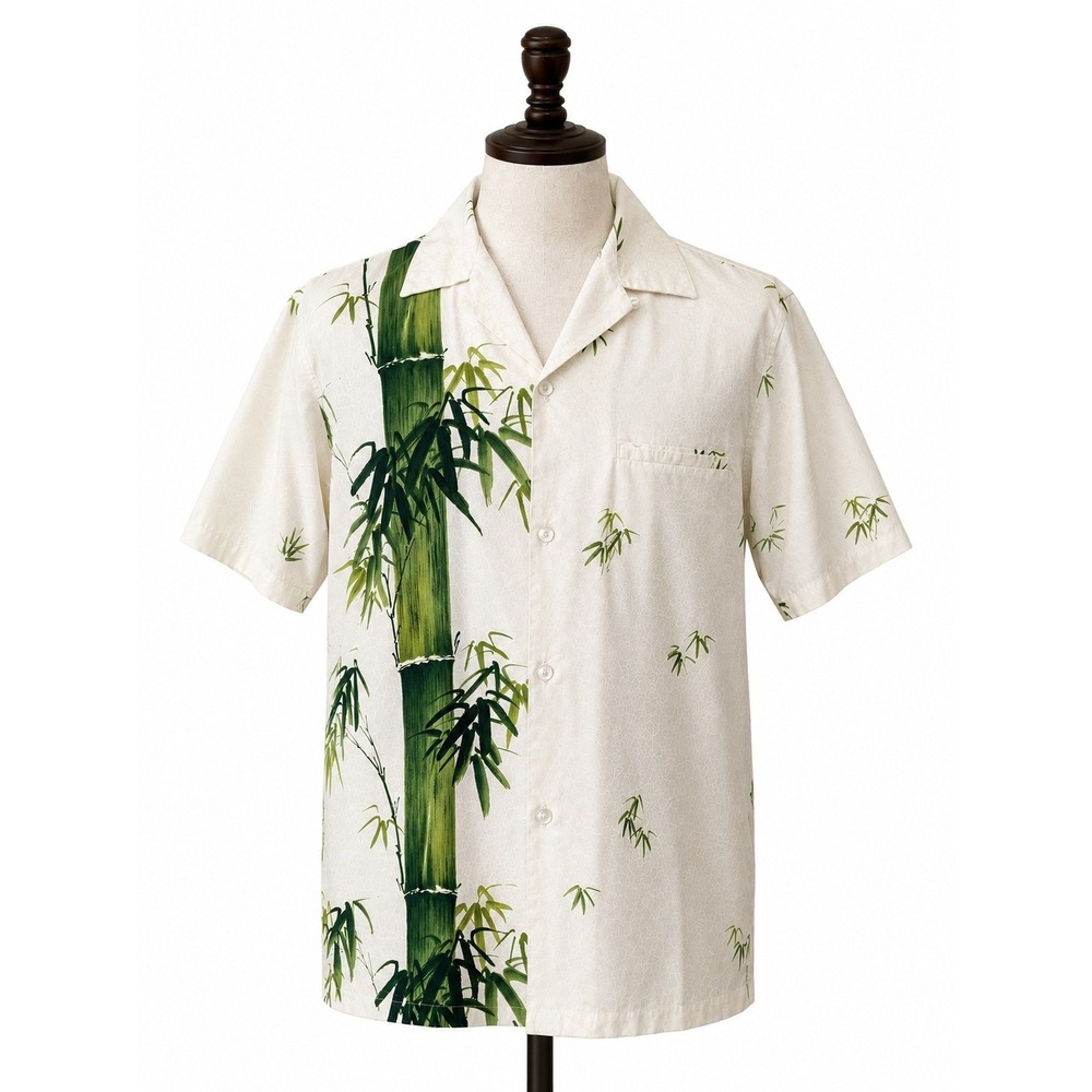 Malihini Hawaii Bamboo Graphic Shirt Mens XL White Good Short Sleeve Camp Collar